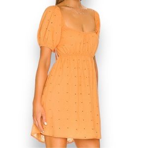 Line & Dot Orange Swiss Dot Puff Sleeve Mini Dress